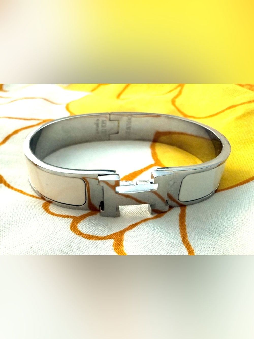H Enamel Bracelet in White and Silver